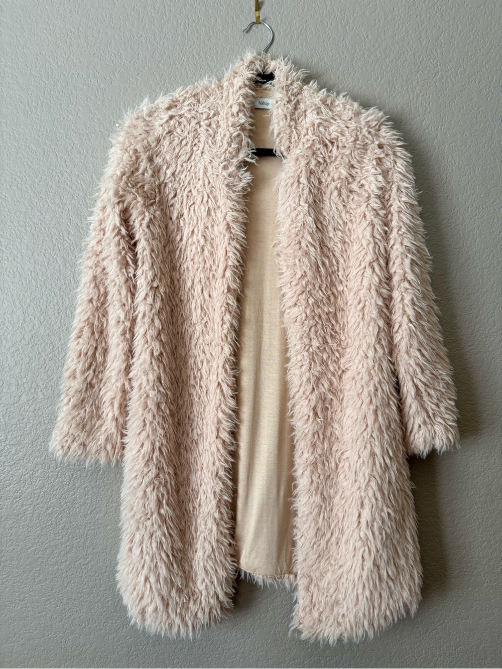 bishop + young Plush Teddy Open-Front Coat in Blush Pink